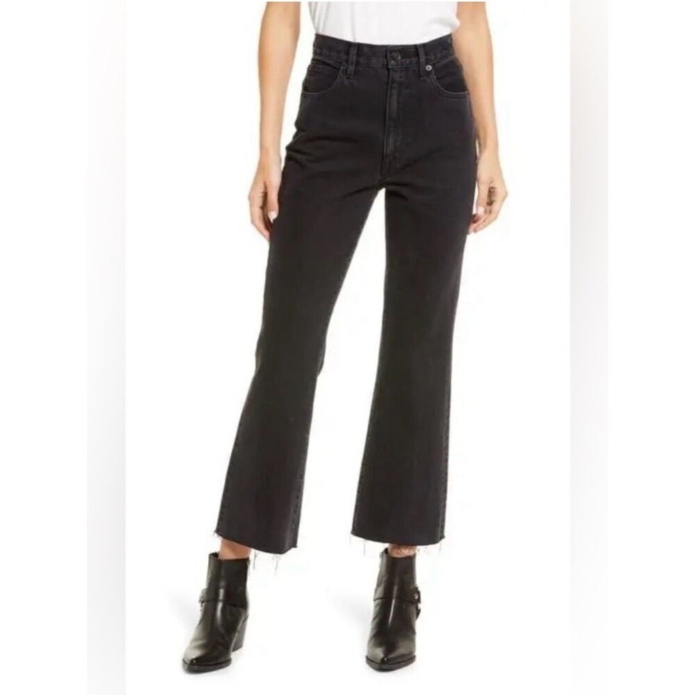 SLVRLAKE Shadow Ride Black Frankie High Rise Cropped Flare Cotton Boho Jeans 30